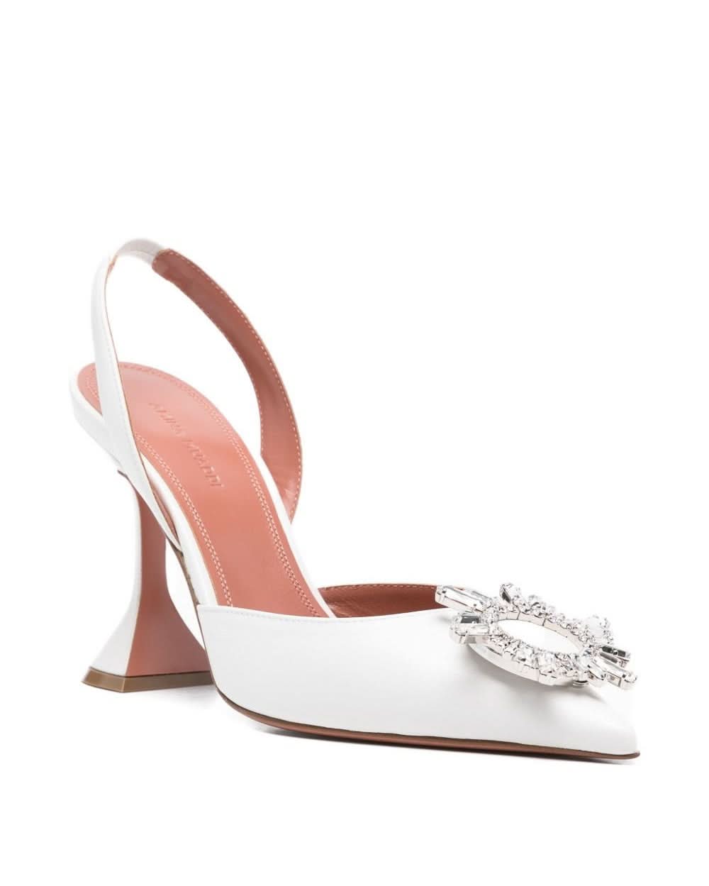 Amina Muaddi White Heel Medium Heel