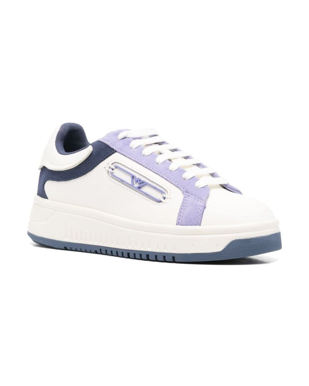Armani Leather Emporio Exclusive Sneakers with Suede Details and Eagle Plate Glam Steals