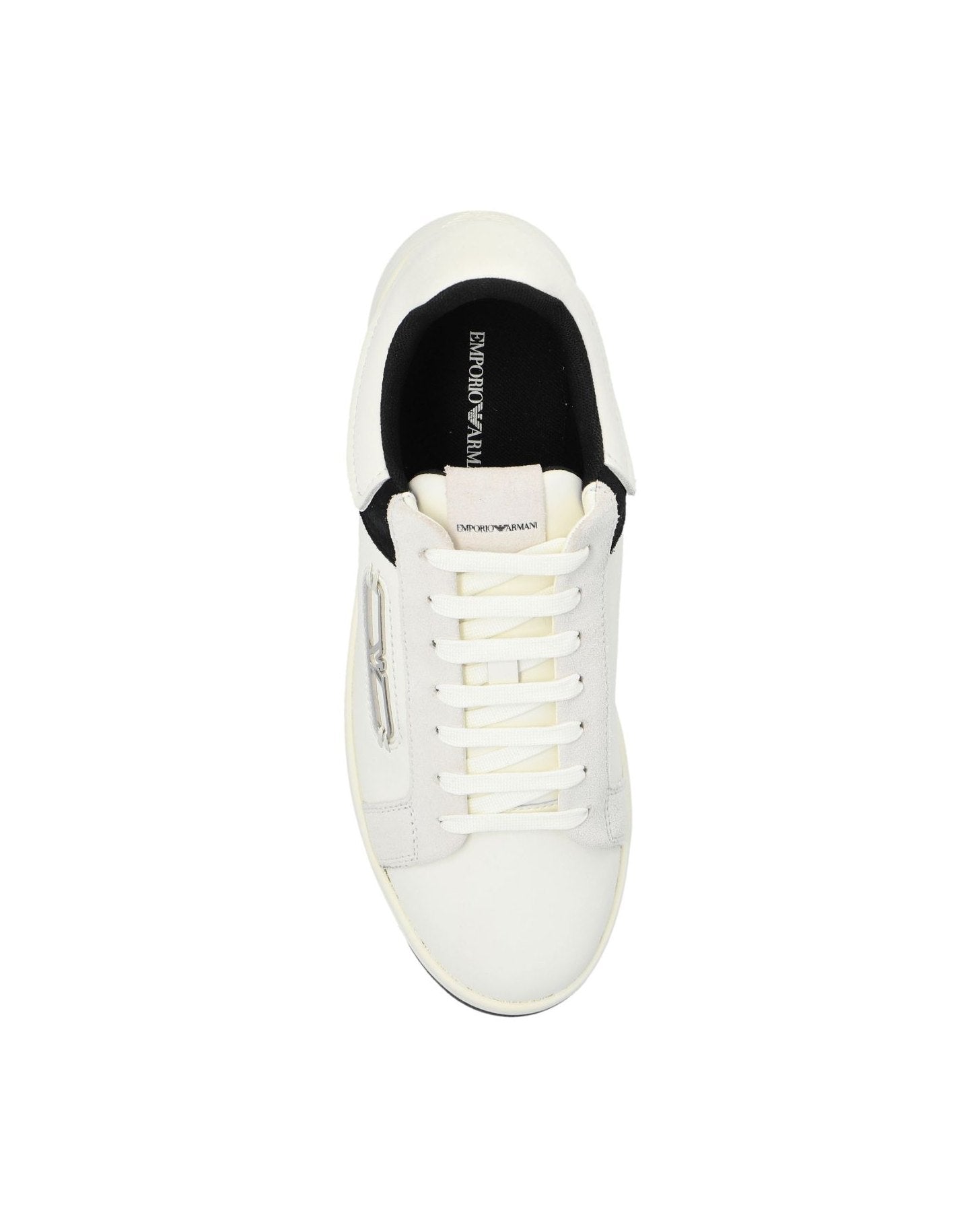 Armani Leather Emporio Exclusive Sneakers with Suede Details and Eagle Plaque Glam Steals