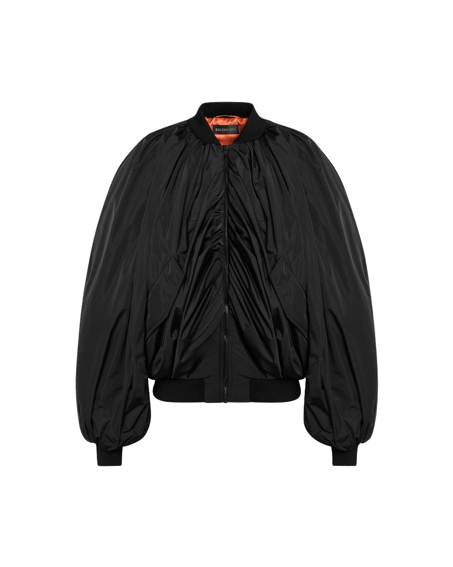 Balenciaga Black Draped Bomber Jacket In Technical Micro Faille Glam Steals