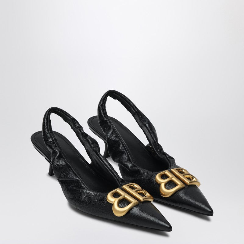 Balenciaga Black Monaco Slingback with Logo Glam Steals