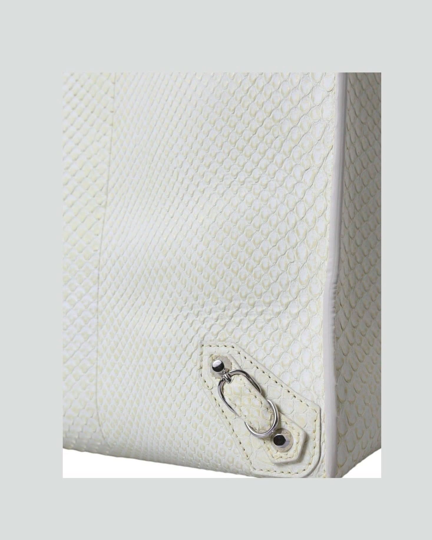 Balenciaga White Leather Chic Python Tote Handbags