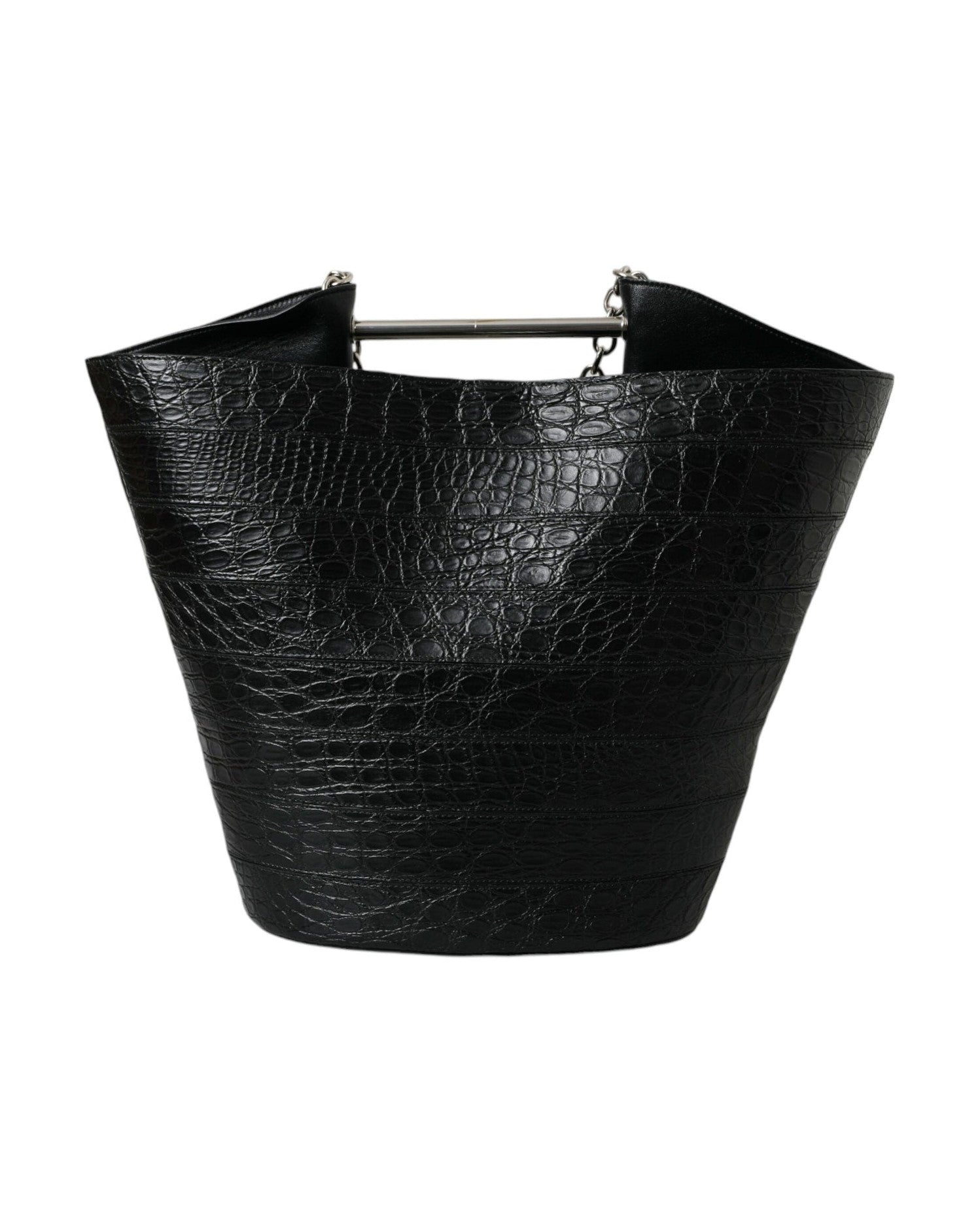 Balenciaga Elegant Crocodile Leather Maxi Bucket Black Bag Glam Steals
