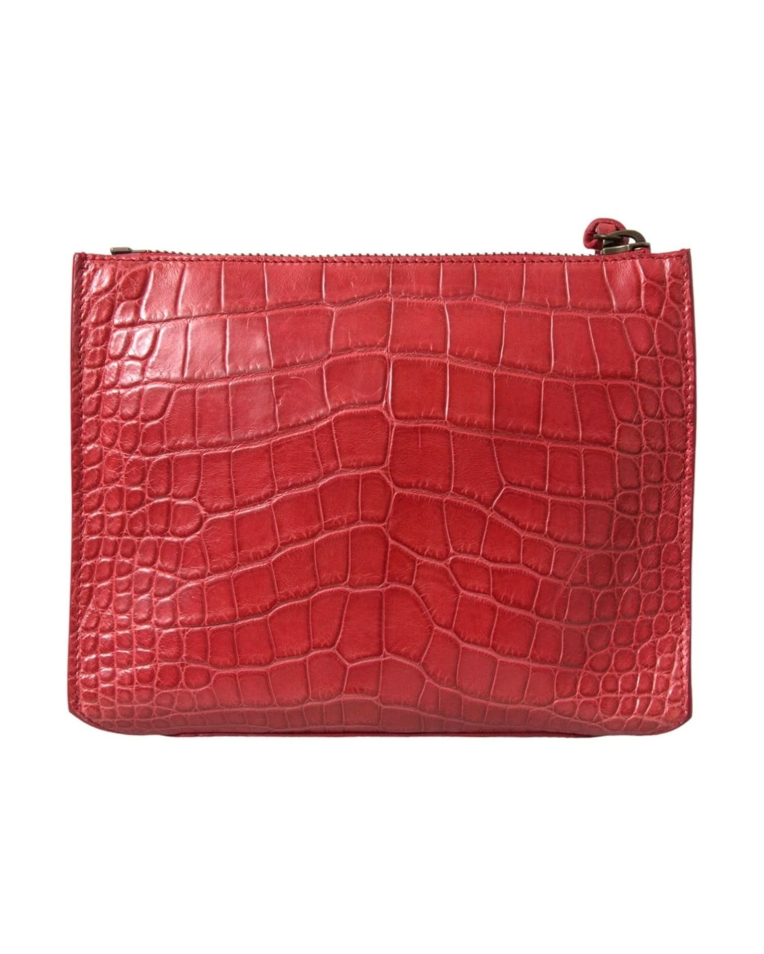 Balenciaga Exotic Red Alligator Leather Clutch Clutch Bags