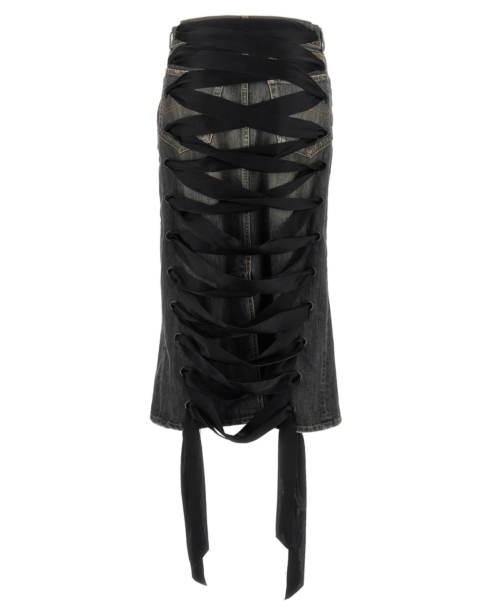Balenciaga Lace Up Denim Skirt Glam Steals