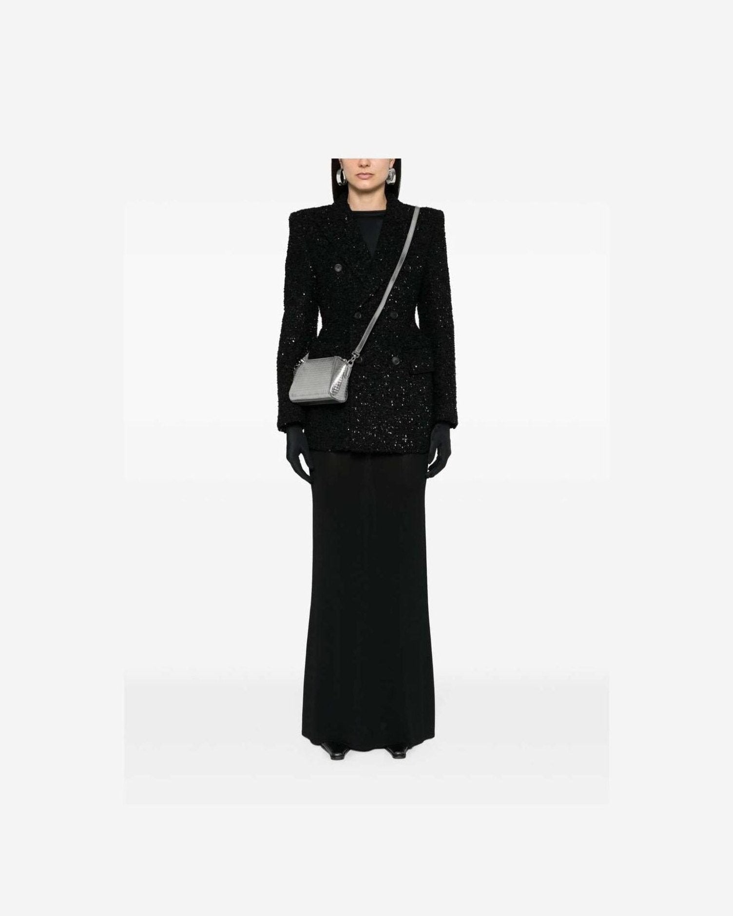 Balenciaga Tweed Hourglass Texture Padded Shoulder Wool Blend Blazer Glam Steals