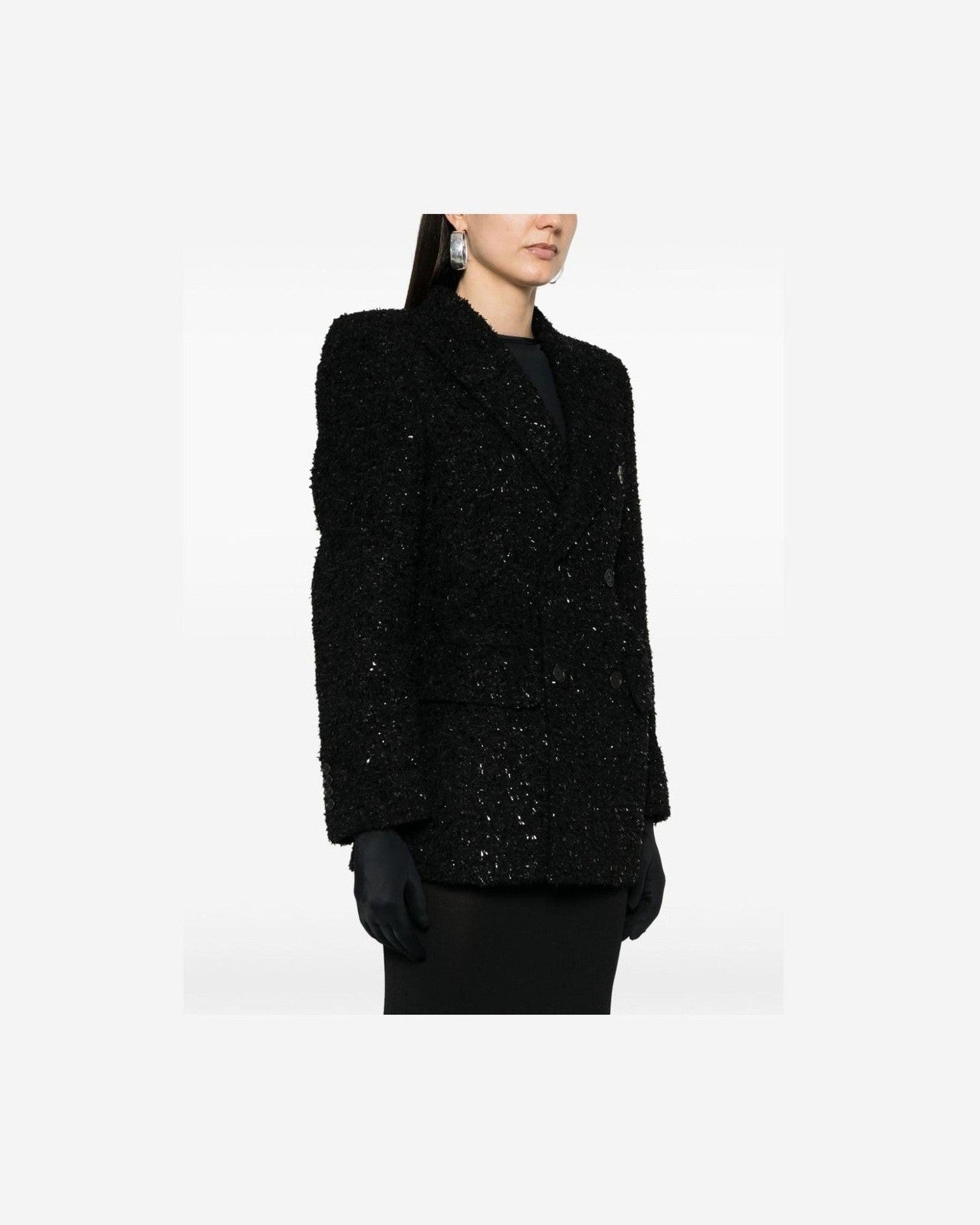 Balenciaga Tweed Hourglass Texture Padded Shoulder Wool Blend Blazer Glam Steals