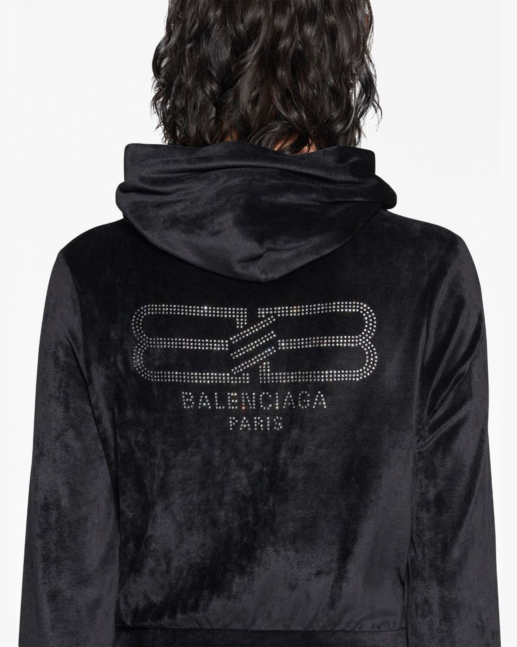 Balenciaga Velvet Crystal Embellished Zip Up Hoodie Hoodies
