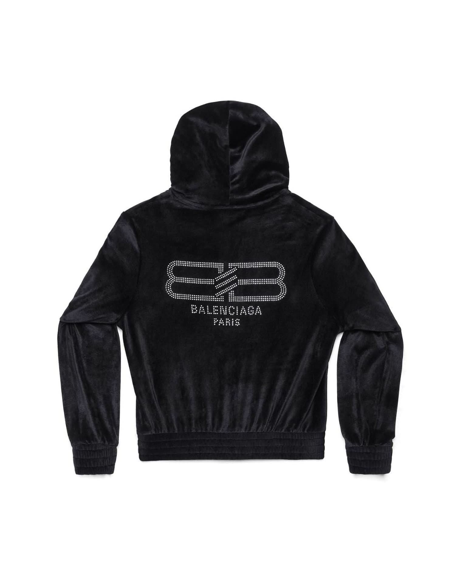 Balenciaga Velvet Crystal Embellished Zip Up Hoodie Hoodies
