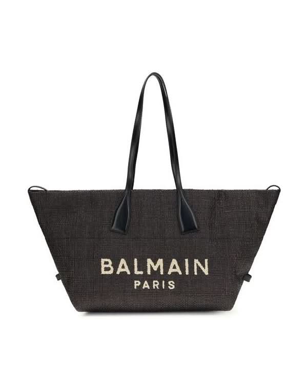 Balmain Black Raffia Shoulder Bag
