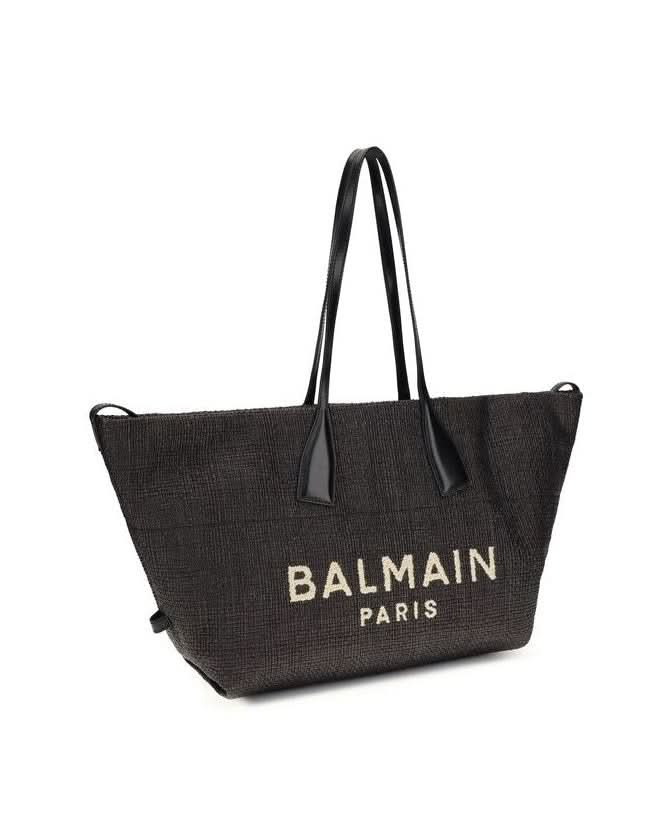 Balmain Black Raffia Shoulder Bag
