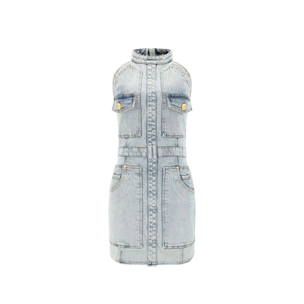 Balmain Blue Cotton Casual Dress Glam Steals