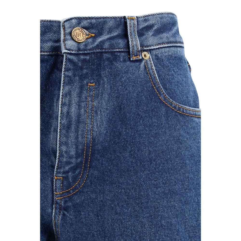 Balmain Blue Cotton Straight Leg Jeans