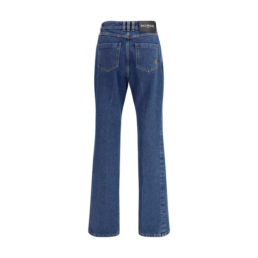 Balmain Blue Cotton Straight Leg Jeans
