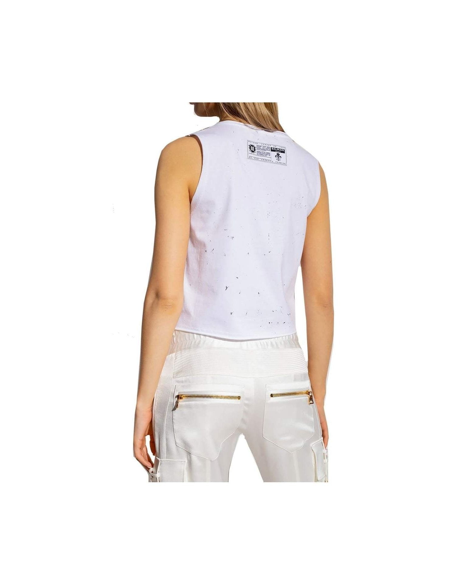 Balmain Cotton Printed Cropped T-Shirt Glam Steals