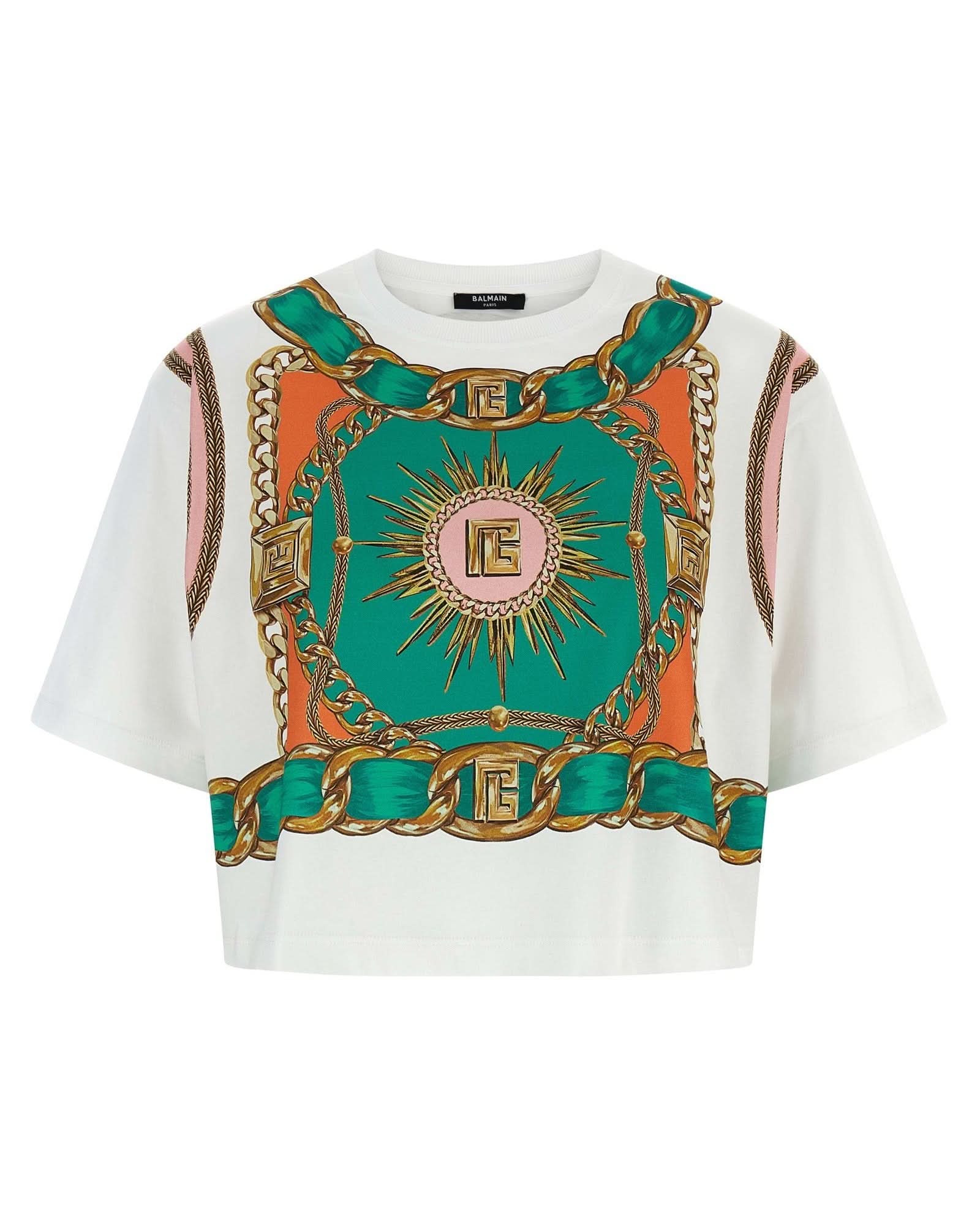 Balmain Foulard Print T-shirt Glam Steals