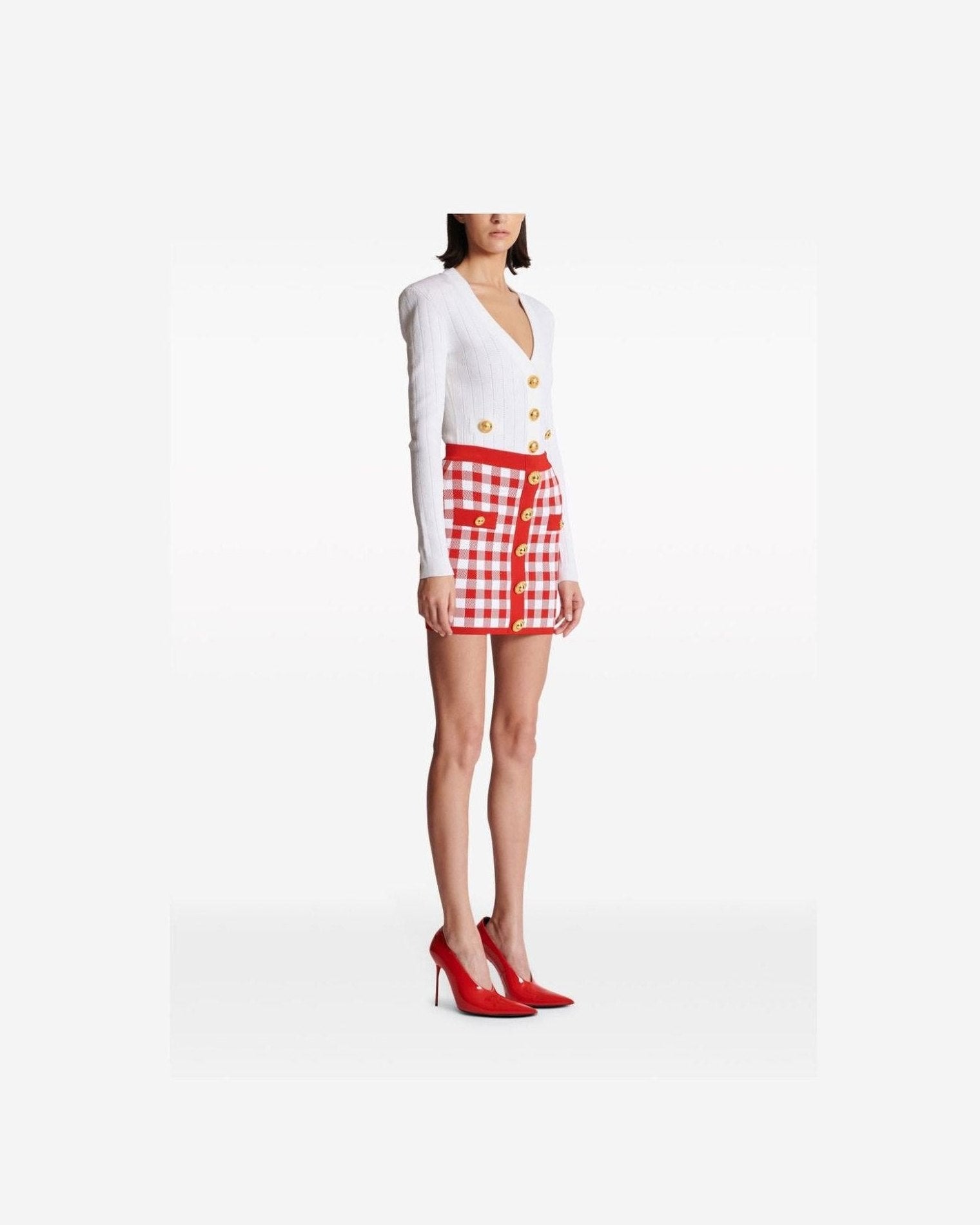 Balmain Gingham Fine Knit Miniskirt Skirts