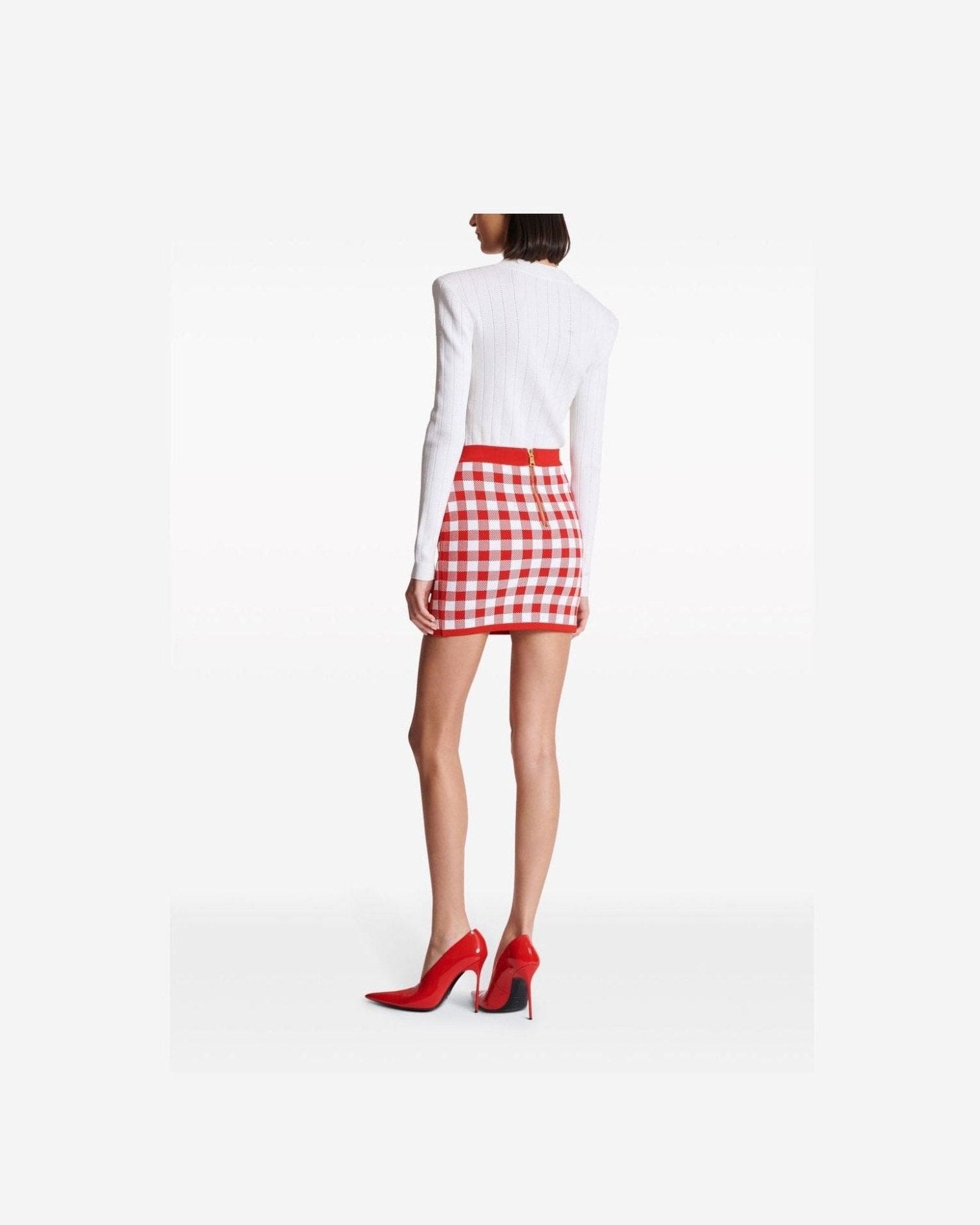 Balmain Gingham Fine Knit Miniskirt Skirts