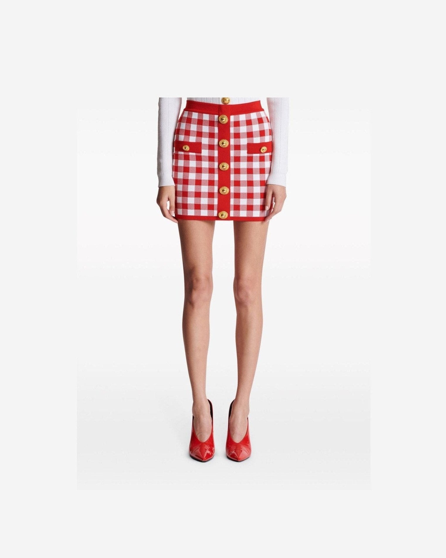 Balmain Gingham Fine Knit Miniskirt Skirts