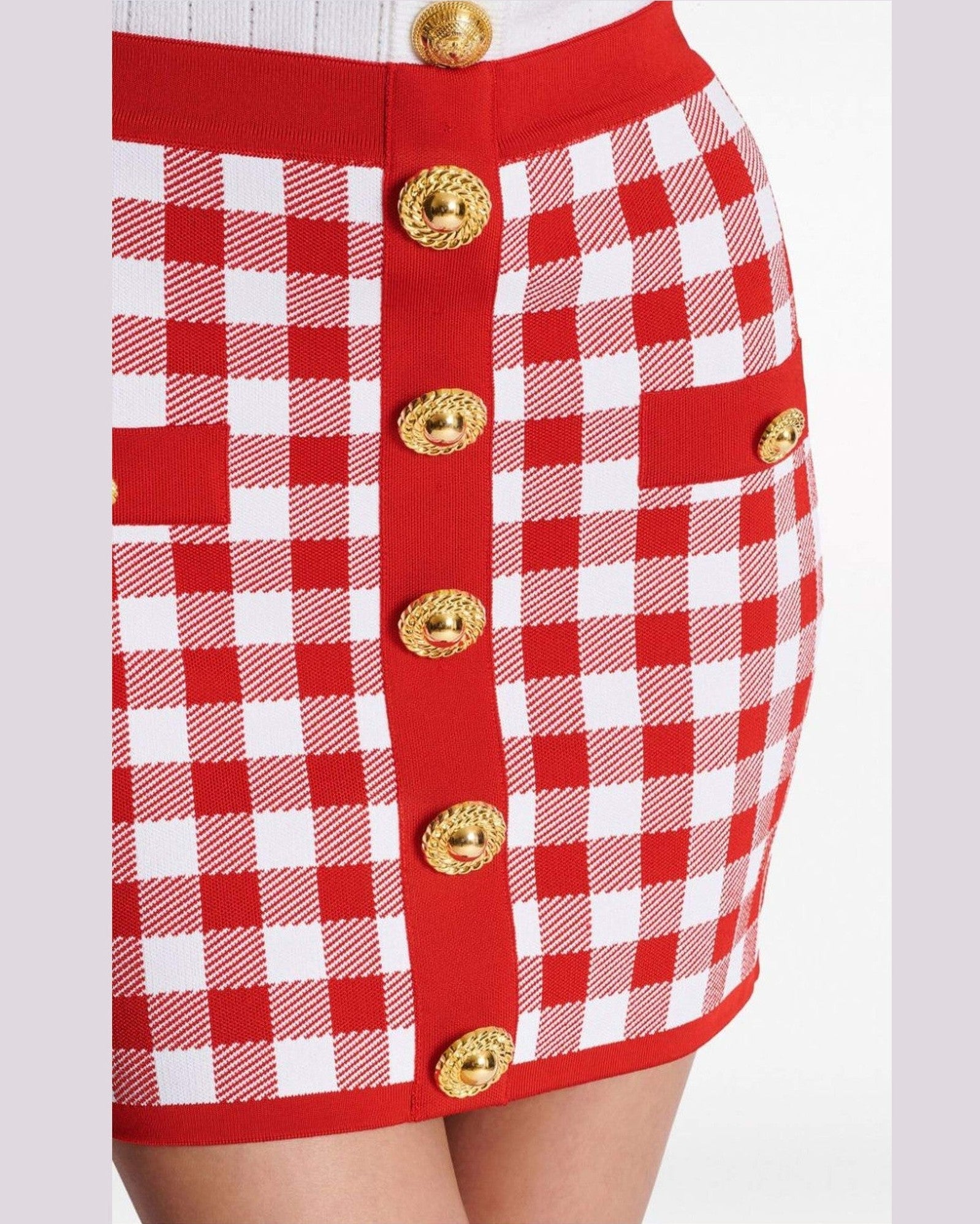 Balmain Gingham Fine Knit Miniskirt Skirts