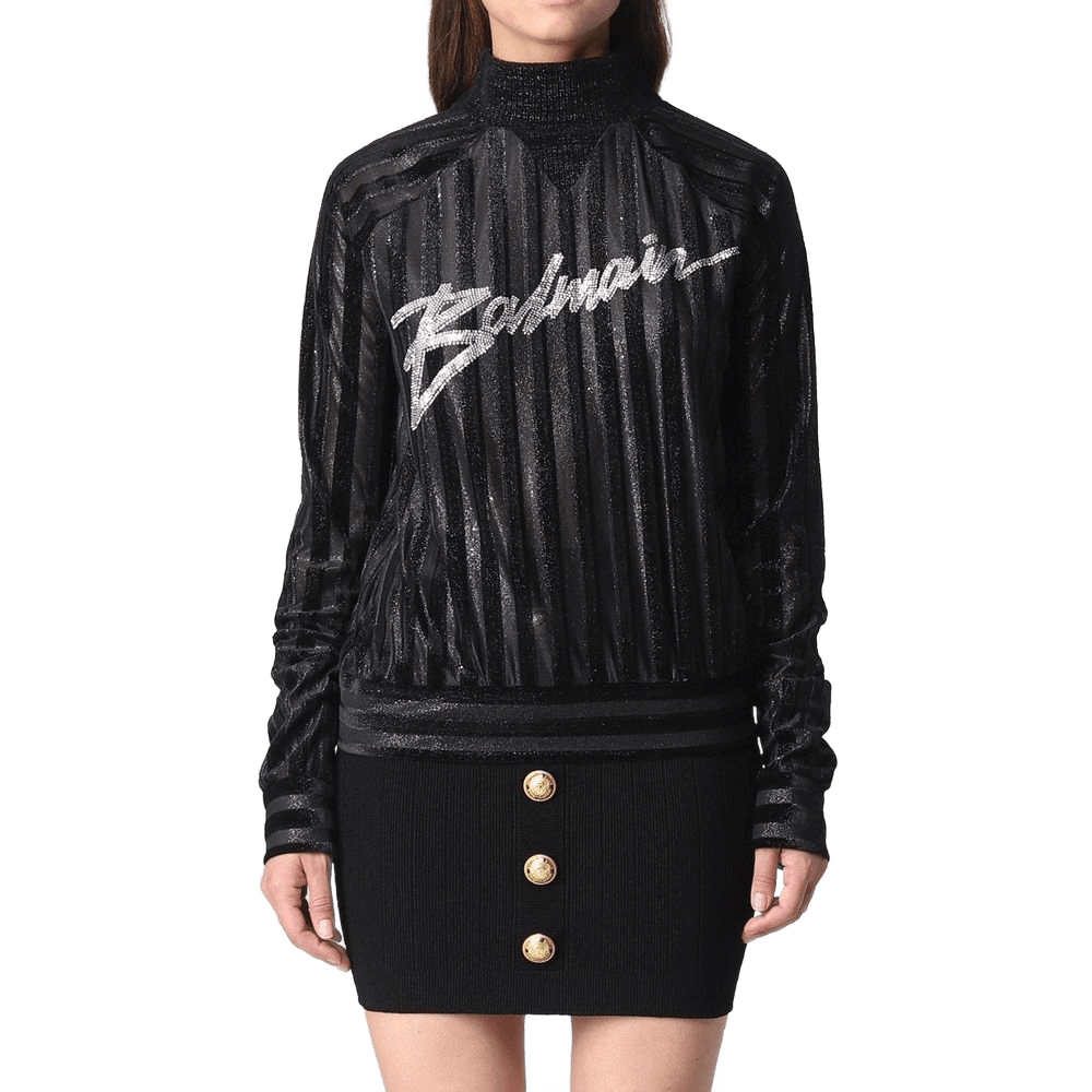 Balmain High-Neck Logo Sweater Glam Steals