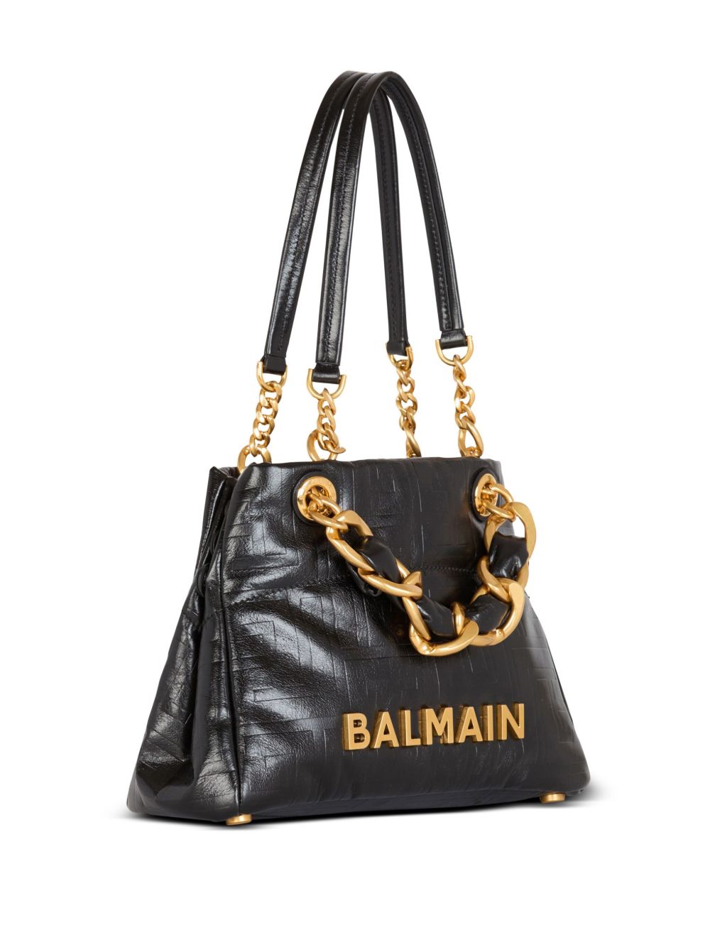 Balmain Leather 1945 Soft Pb Monogrammed Crinkled Small Tote Bag Glam Steals