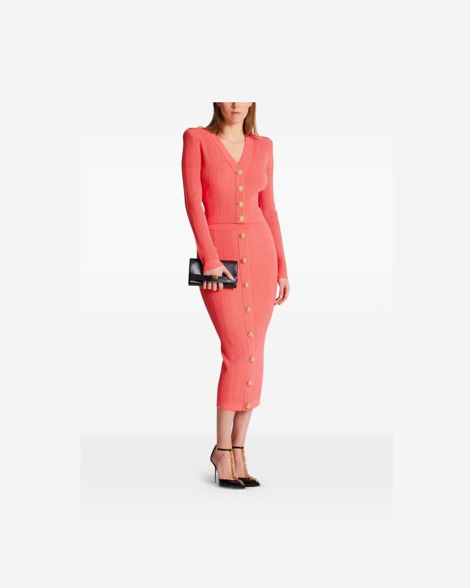 Balmain Long Sleeved Twisted Knit Cardigan Cardigans