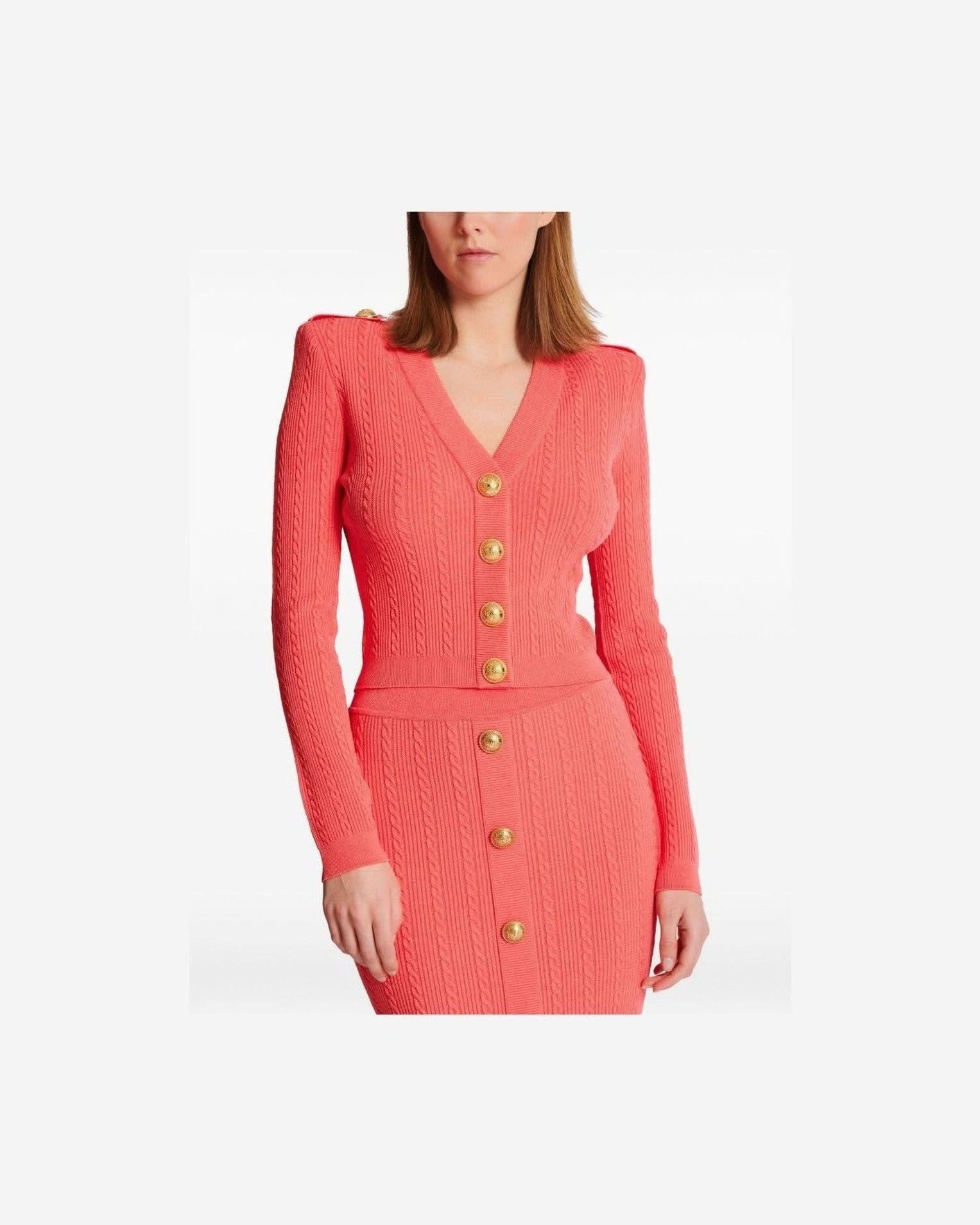 Balmain Long Sleeved Twisted Knit Cardigan Cardigans