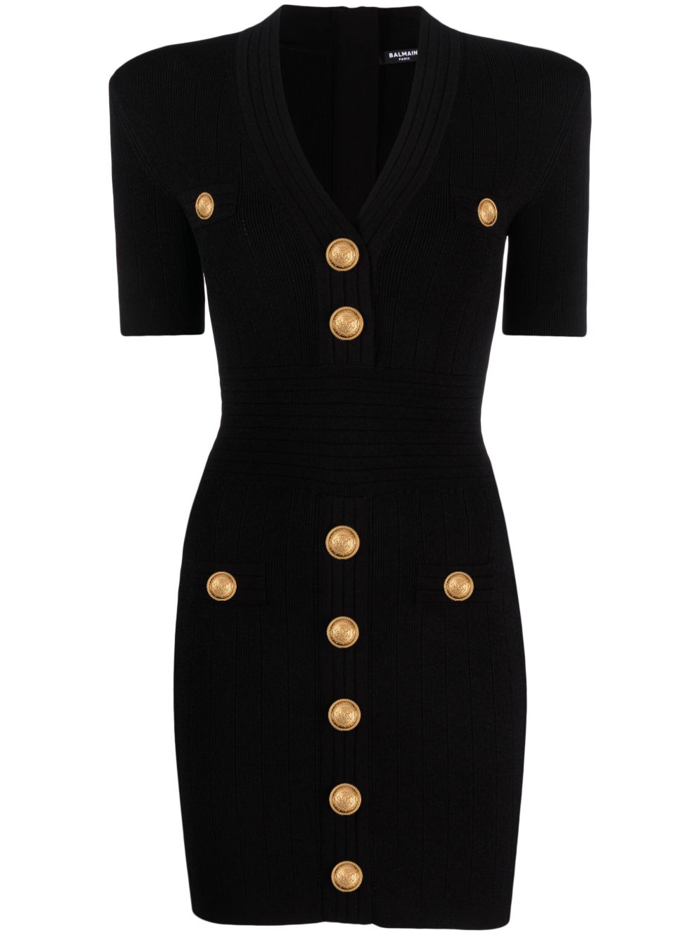 Balmain Short Knitted Dress with Golden Buttons Glam Steals