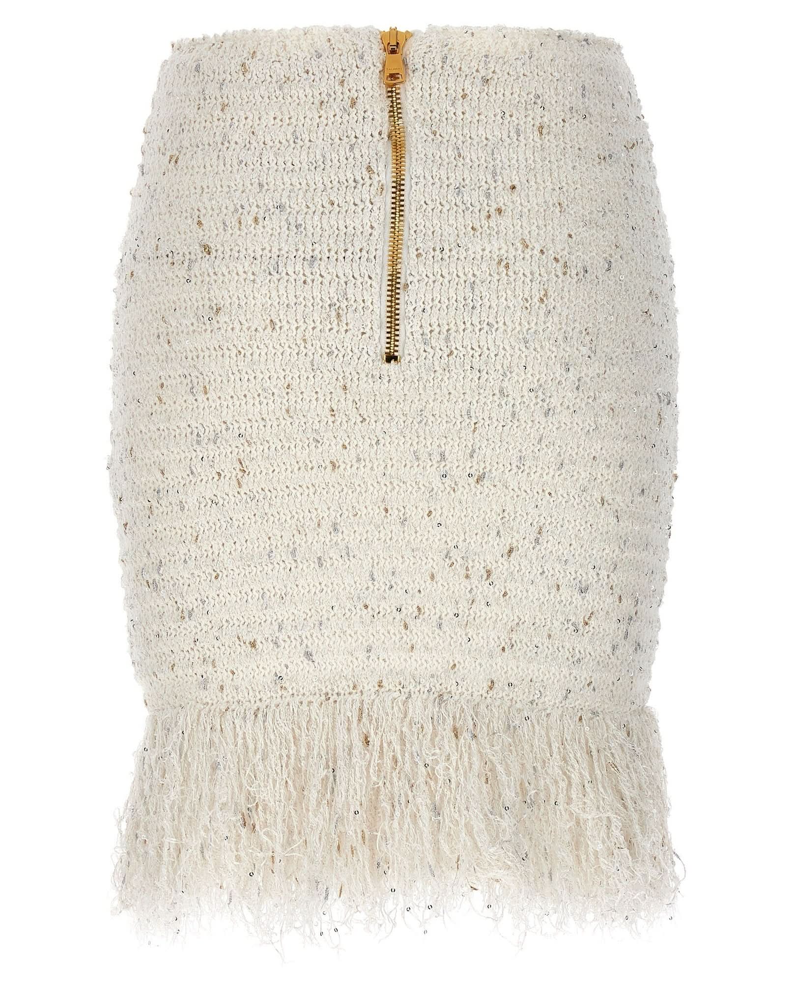 Balmain Tweed Fringed Skirt Glam Steals