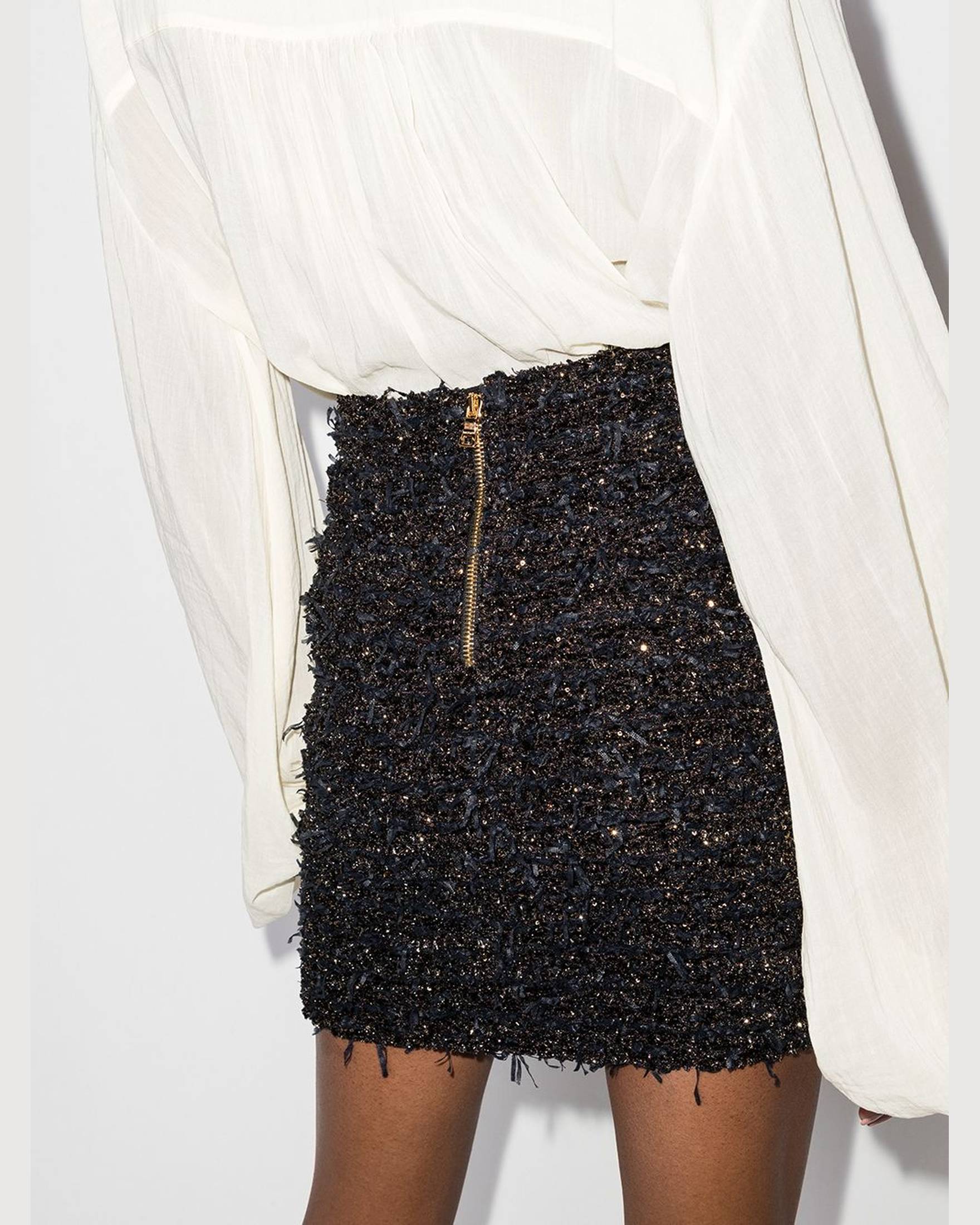 Balmain Tweed High Rise Miniskirt Glam Steals