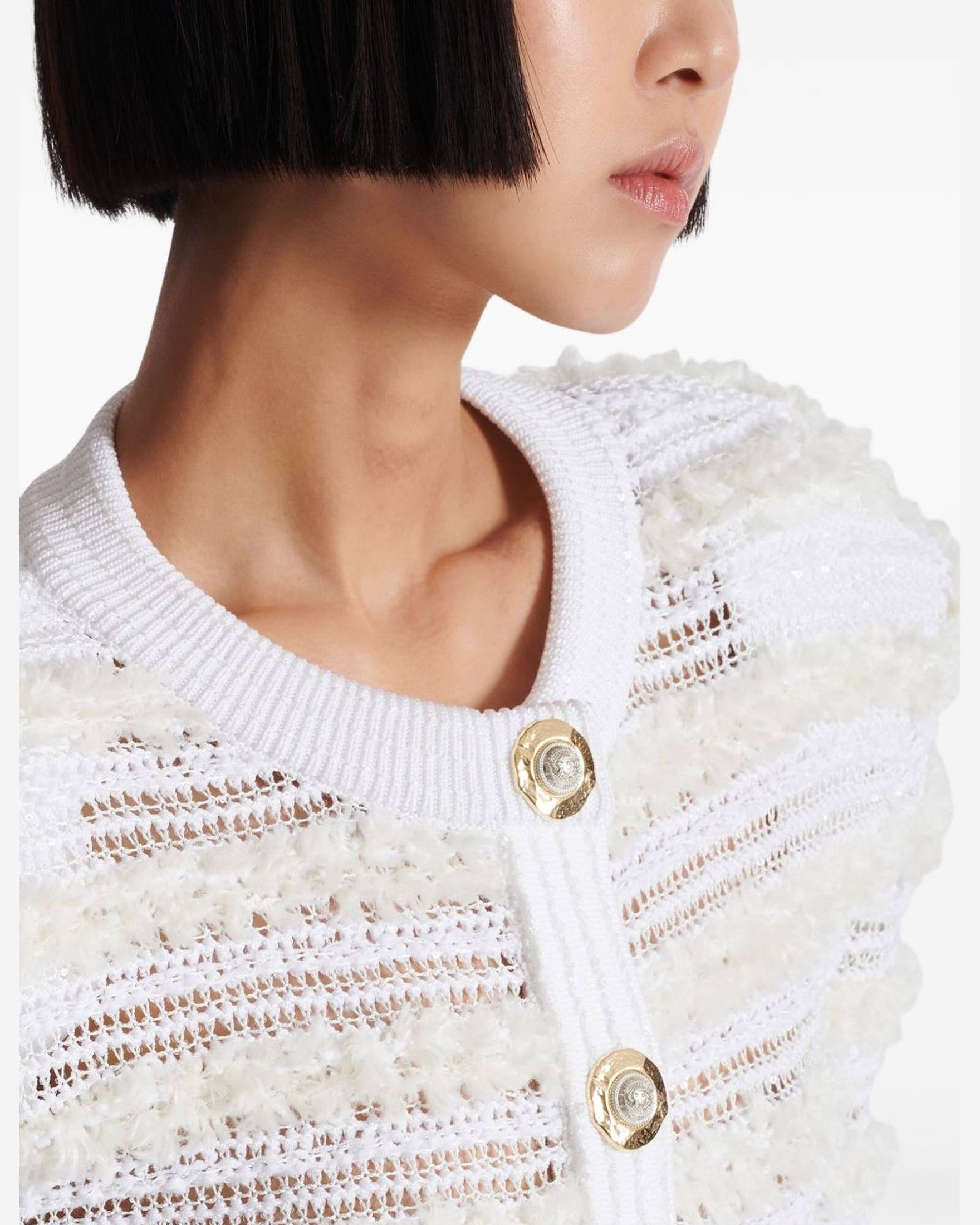 Balmain Tweed Long Sleeved Effect Knit Cardigan Glam Steals
