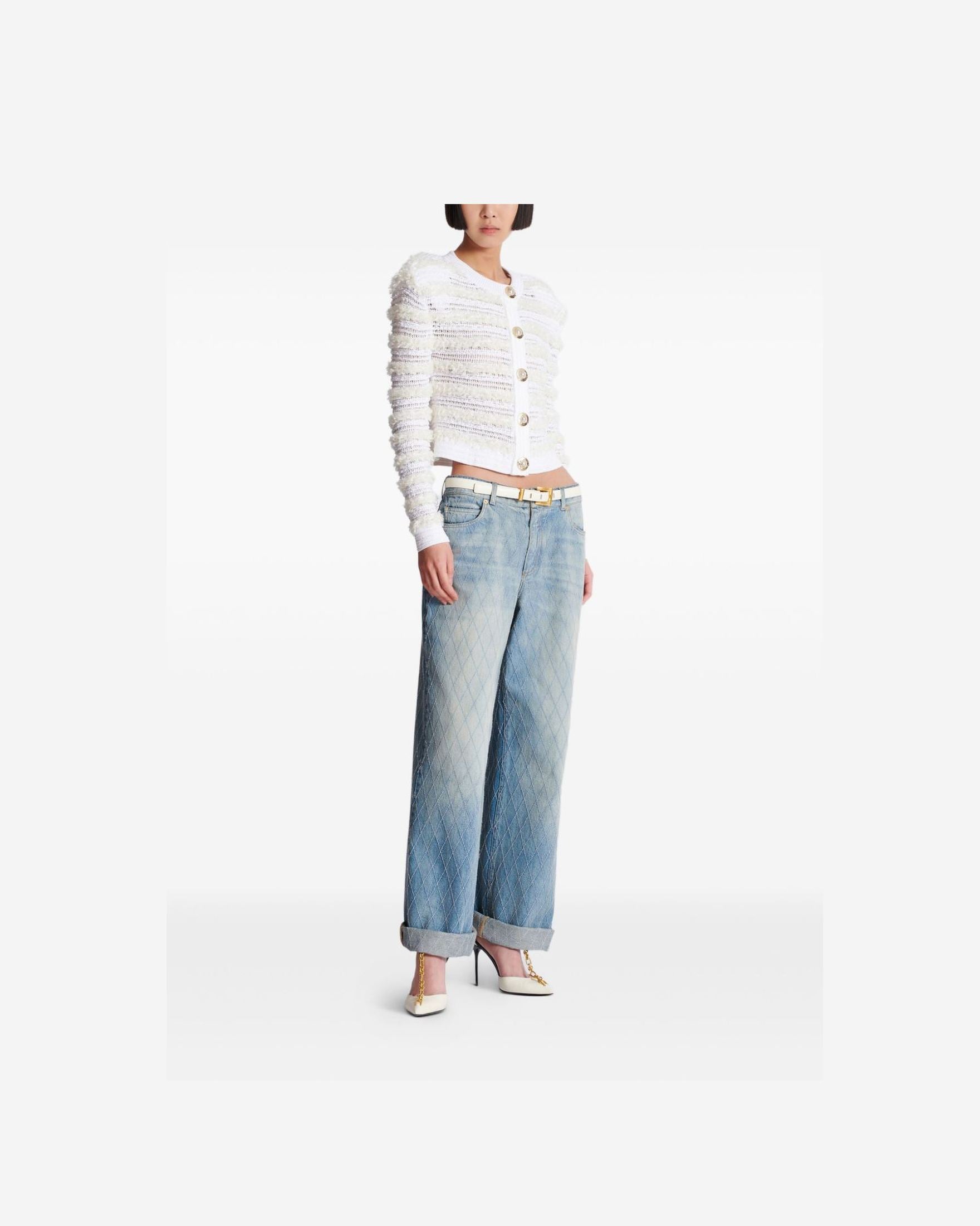 Balmain Tweed Long Sleeved Effect Knit Cardigan Glam Steals