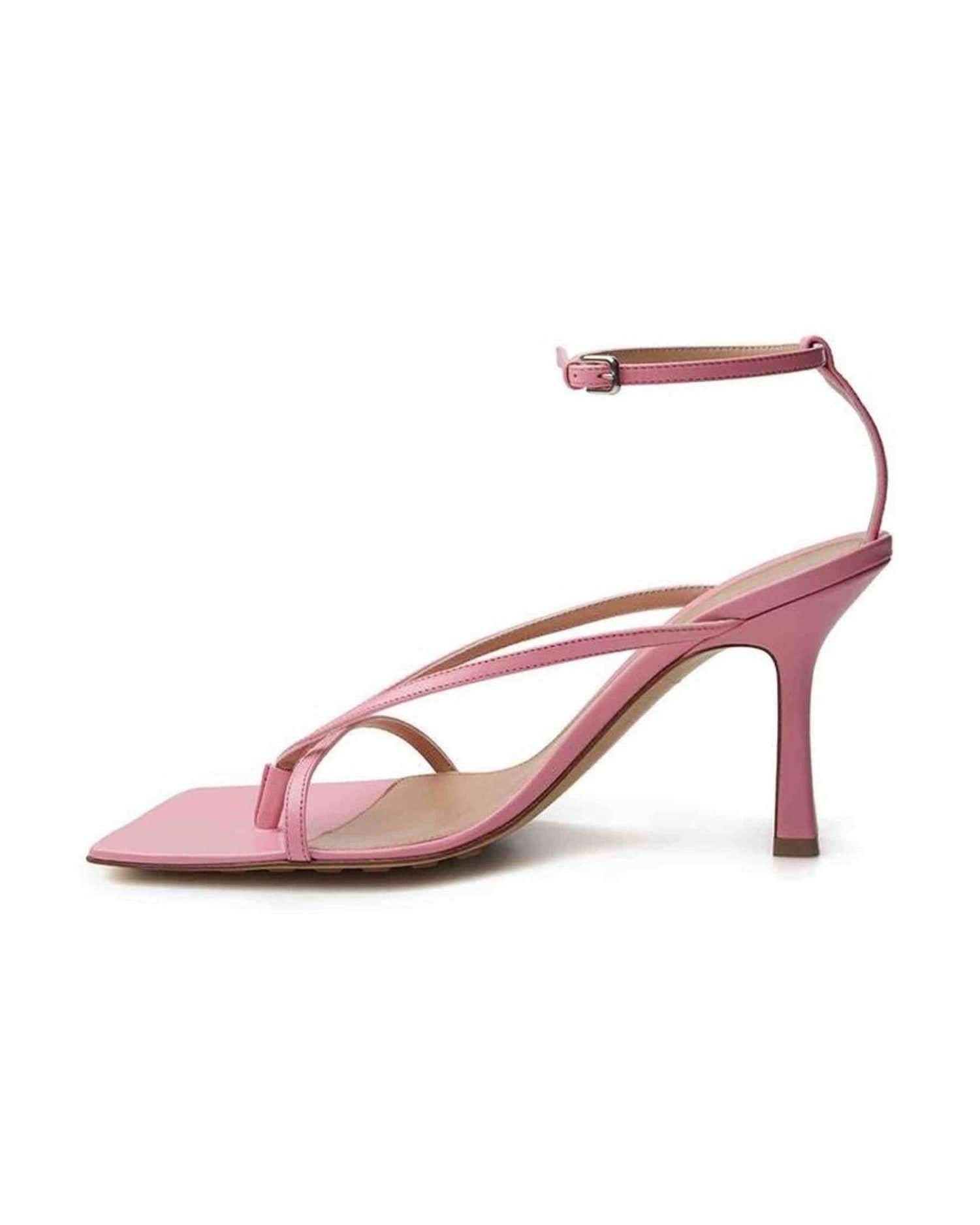 Bottega Veneta Pink Elegant Leather Sandals For Sophisticated Style Heels