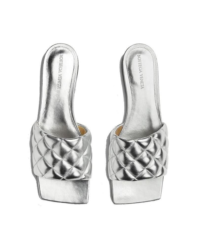 Bottega Veneta Silver Calfskin Flat Sandals Flats