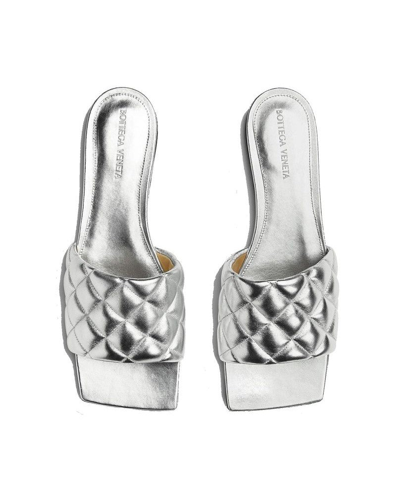 Bottega Veneta Silver Calfskin Flat Sandals Glam Steals