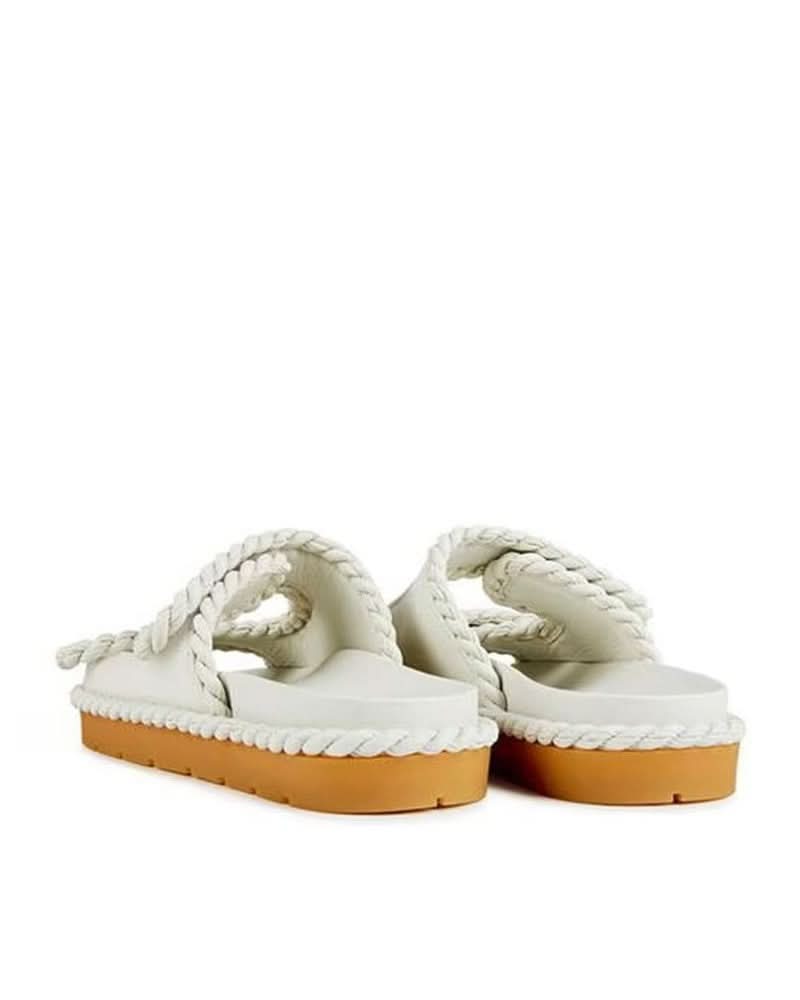 Bottega Veneta White Leather Lamb Sandals Flats