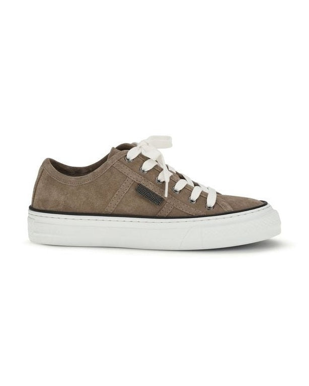 Brunello Cucinelli Beige Calf Leather Bos Taurus Low Top Sneakers Glam Steals