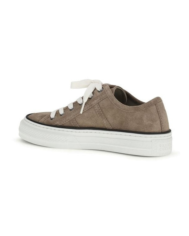 Brunello Cucinelli Beige Calf Leather Bos Taurus Low Top Sneakers Glam Steals