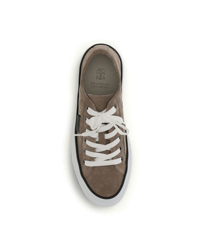 Brunello Cucinelli Beige Calf Leather Bos Taurus Low Top Sneakers Glam Steals