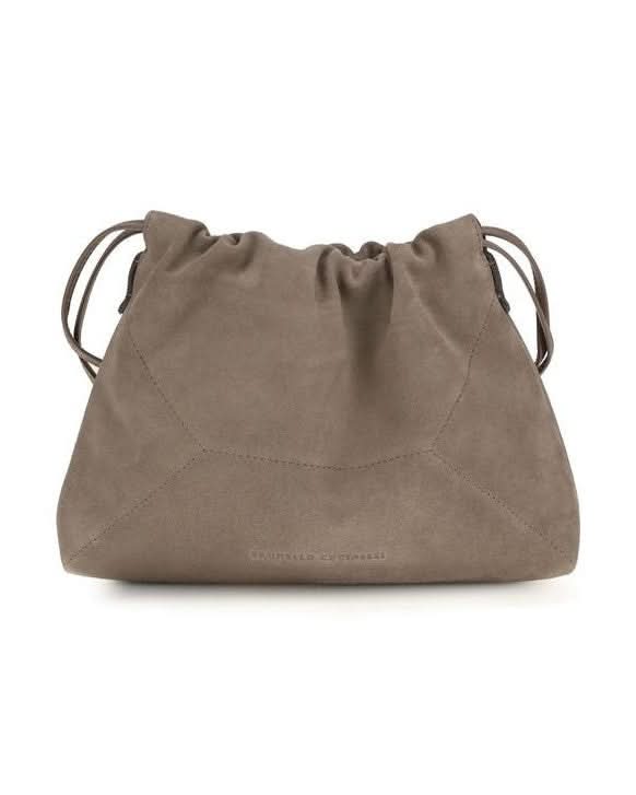 Brunello Cucinelli Beige Calf Leather Bos Taurus Shoulder Bag Shoulder Bags