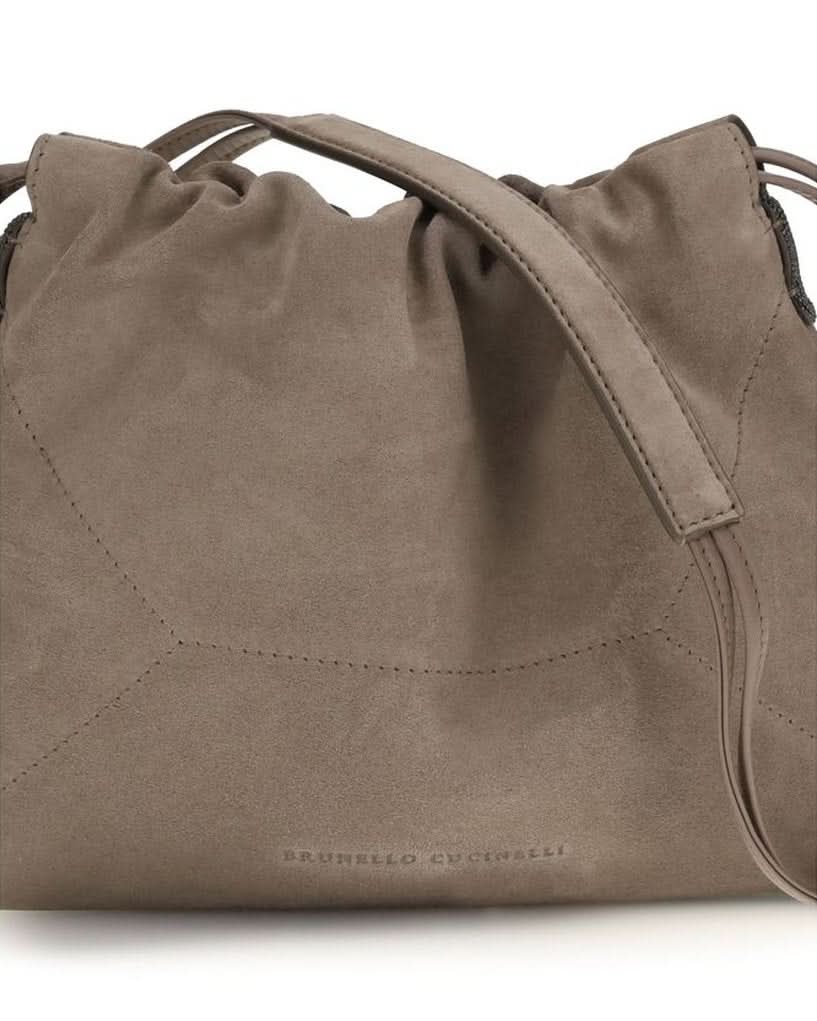 Brunello Cucinelli Beige Calf Leather Bos Taurus Shoulder Bag Shoulder Bags