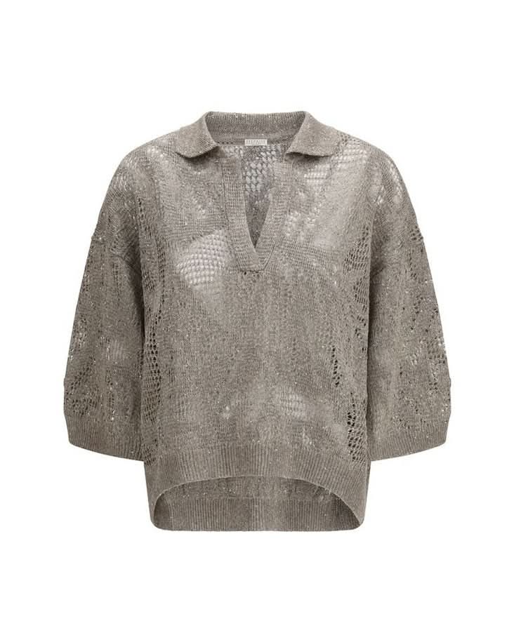 Brunello Cucinelli Beige Linen Polo Shirt