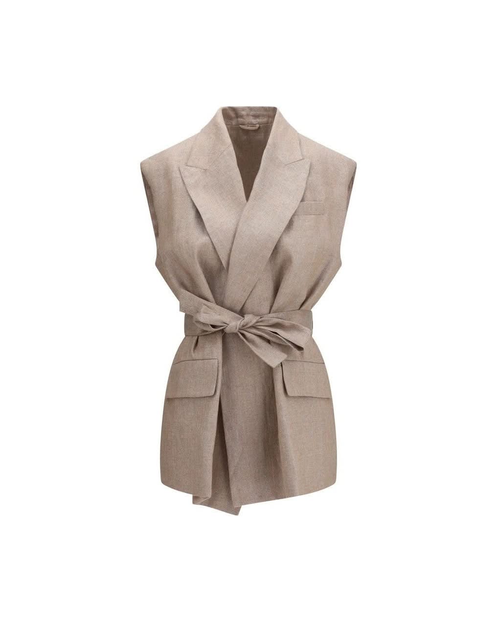 Brunello Cucinelli Beige Linen Sleveless Jacket Glam Steals
