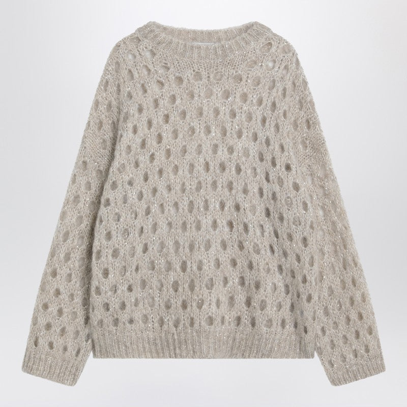 Brunello Cucinelli Beige Openwork Mohair Blend Sweater Glam Steals