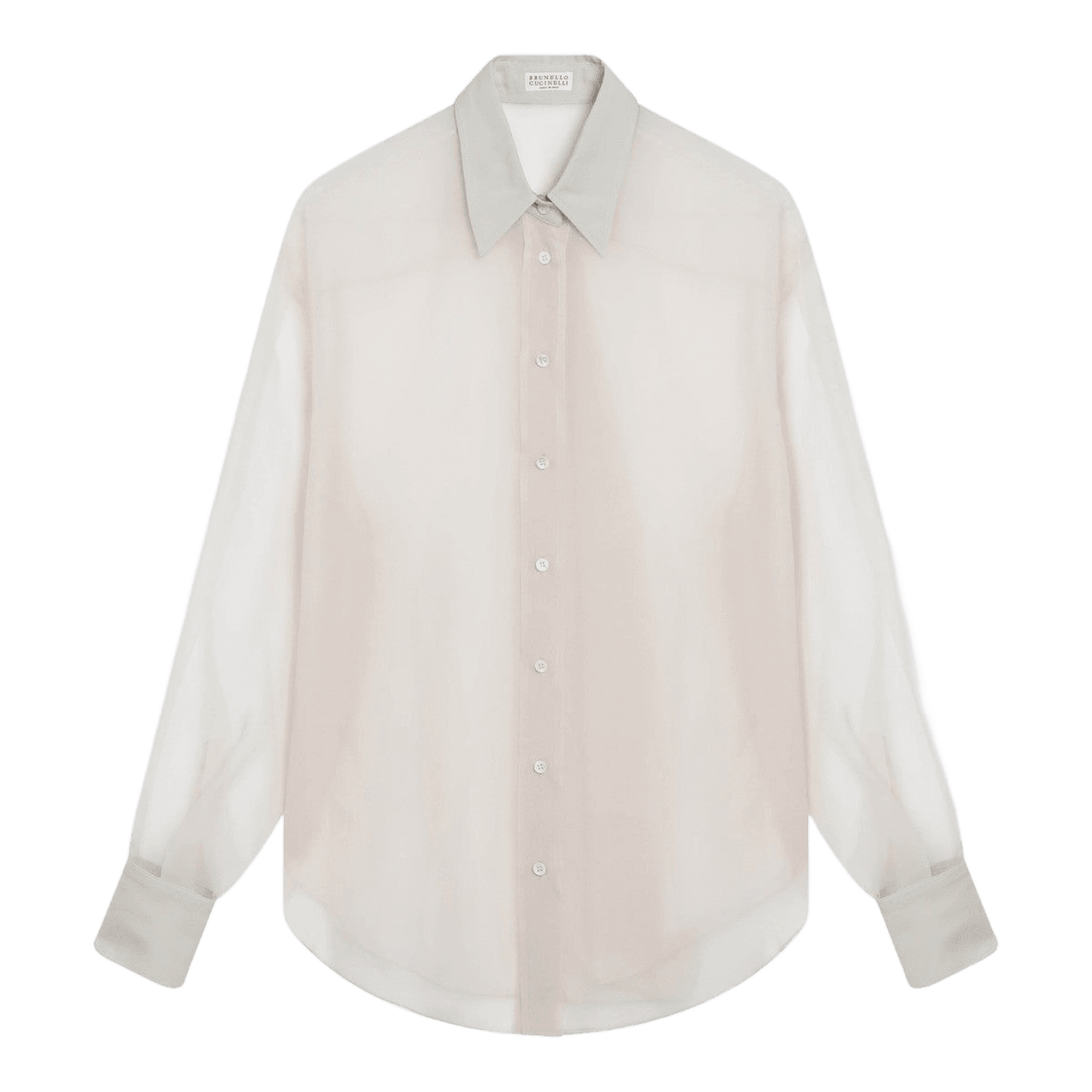 Brunello Cucinelli Beige Silk Crispy Shirt with Monile Detail Glam Steals