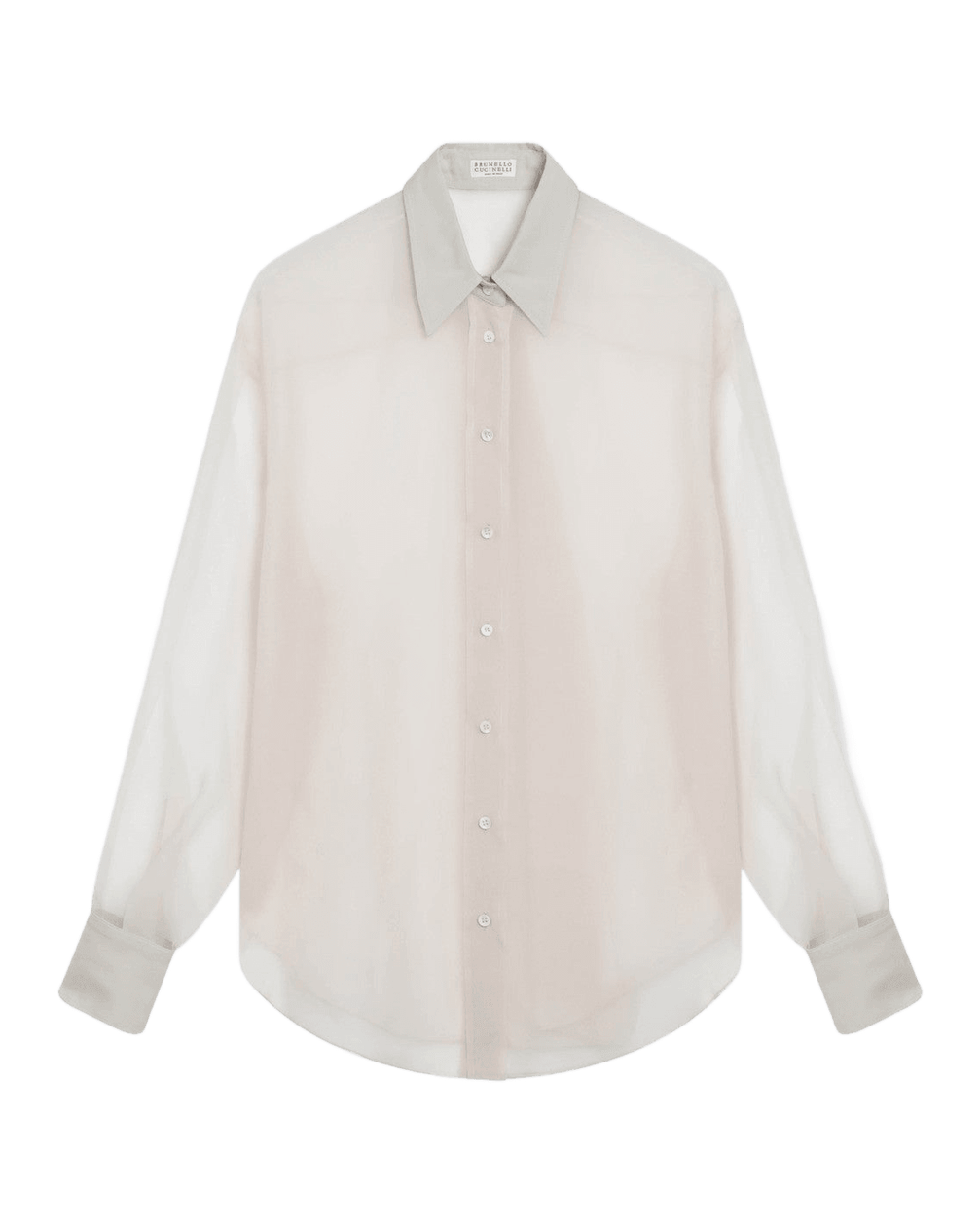 Brunello Cucinelli Beige Silk Crispy Shirt with Monile Detail Glam Steals