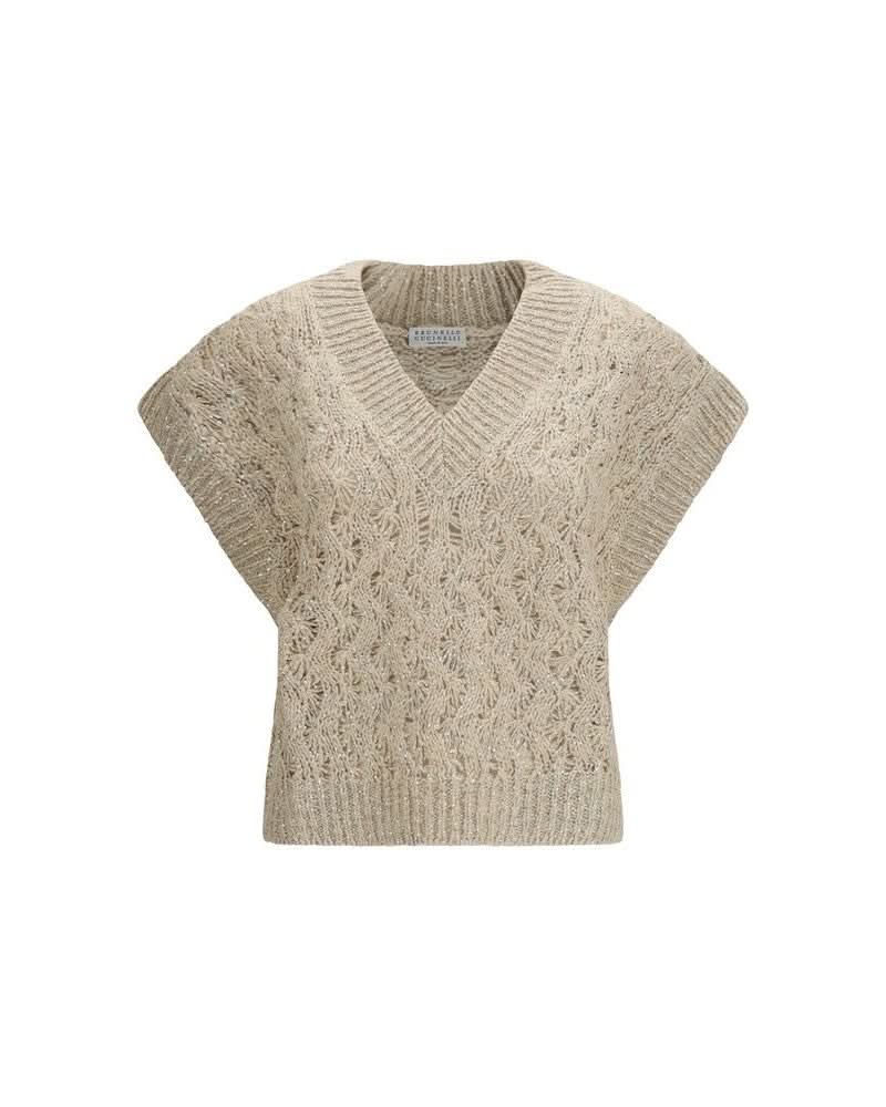 Brunello Cucinelli Beige Silk Sleeveles Sweater Glam Steals