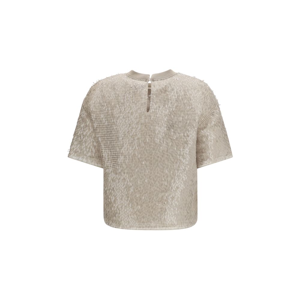 Brunello Cucinelli Beige Silk T-shirt Glam Steals