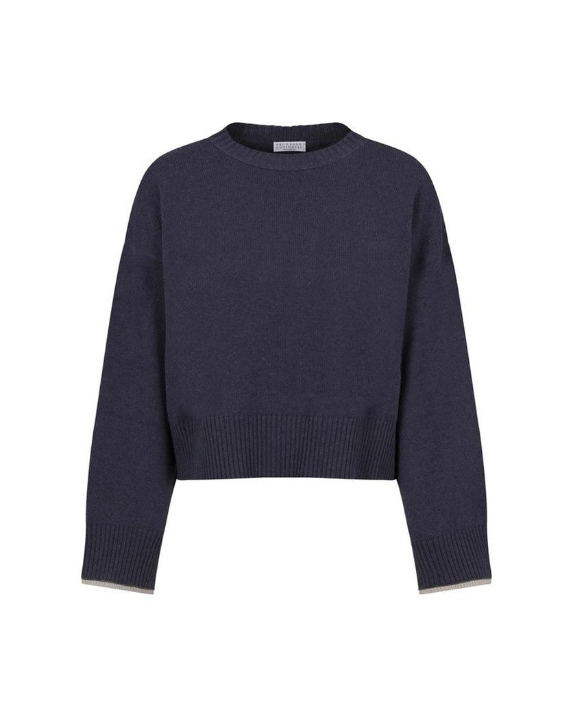 Brunello Cucinelli Blue Cashmere Sweater Sweaters